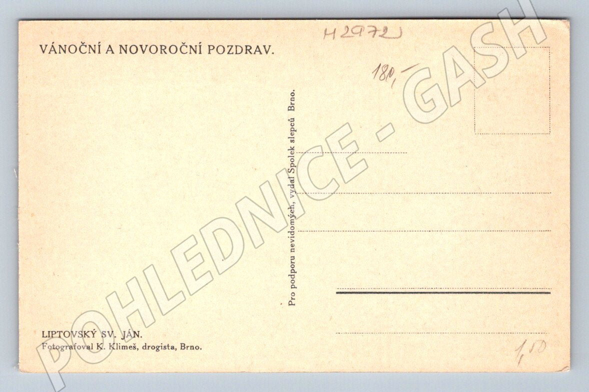 Postcard Liptovský Svátý Ján Christmas K Klimeš (M2972)