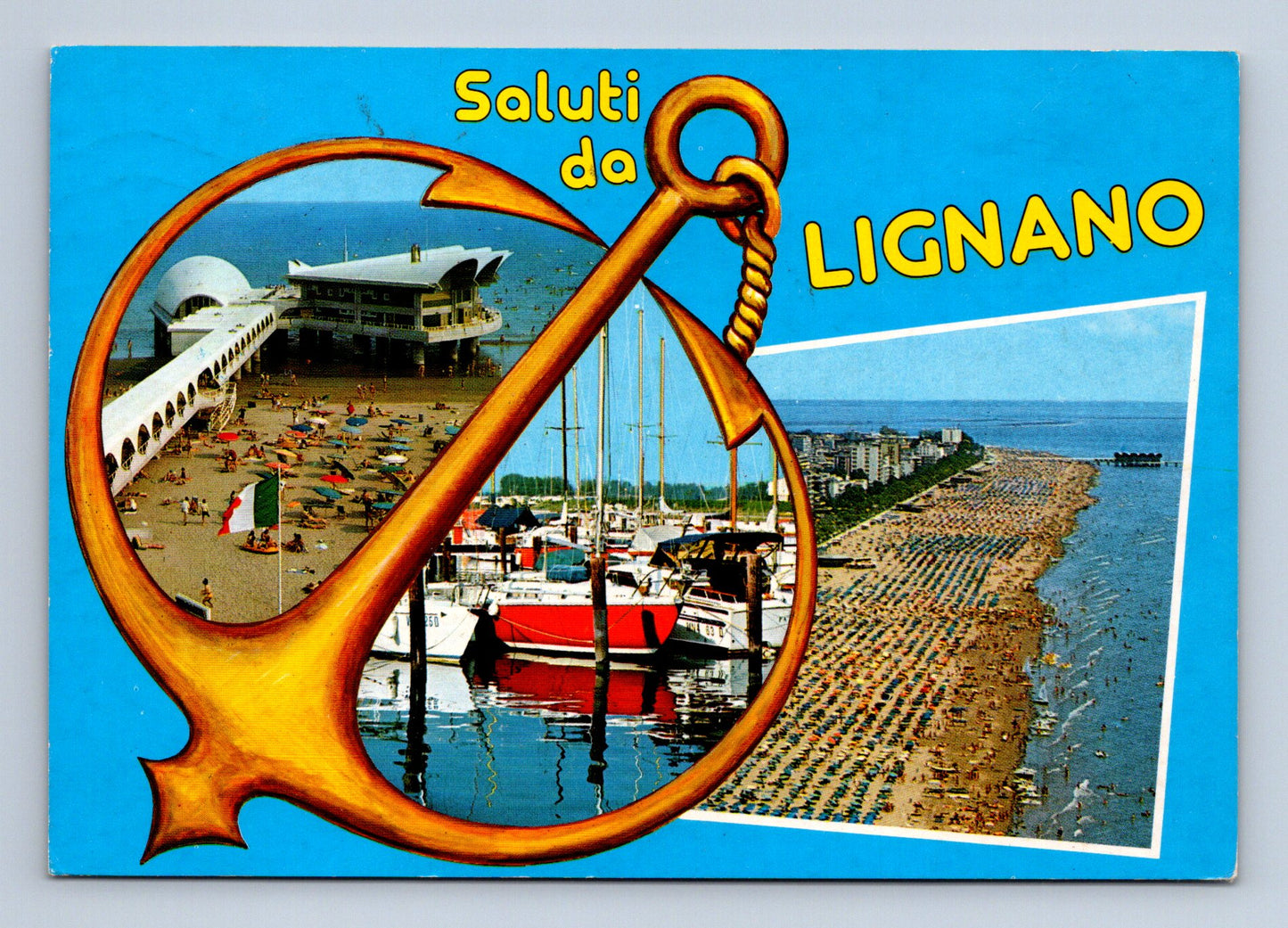 Pohlednice Itálie Lignano pláž a přístav 1987 (M29738)