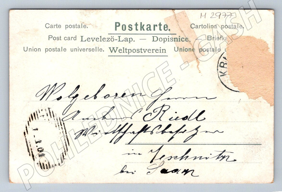 Postcard of a woman on a sleigh, winter scene, 1900 (M2977)