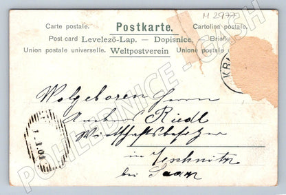 Postcard of a woman on a sleigh, winter scene, 1900 (M2977)