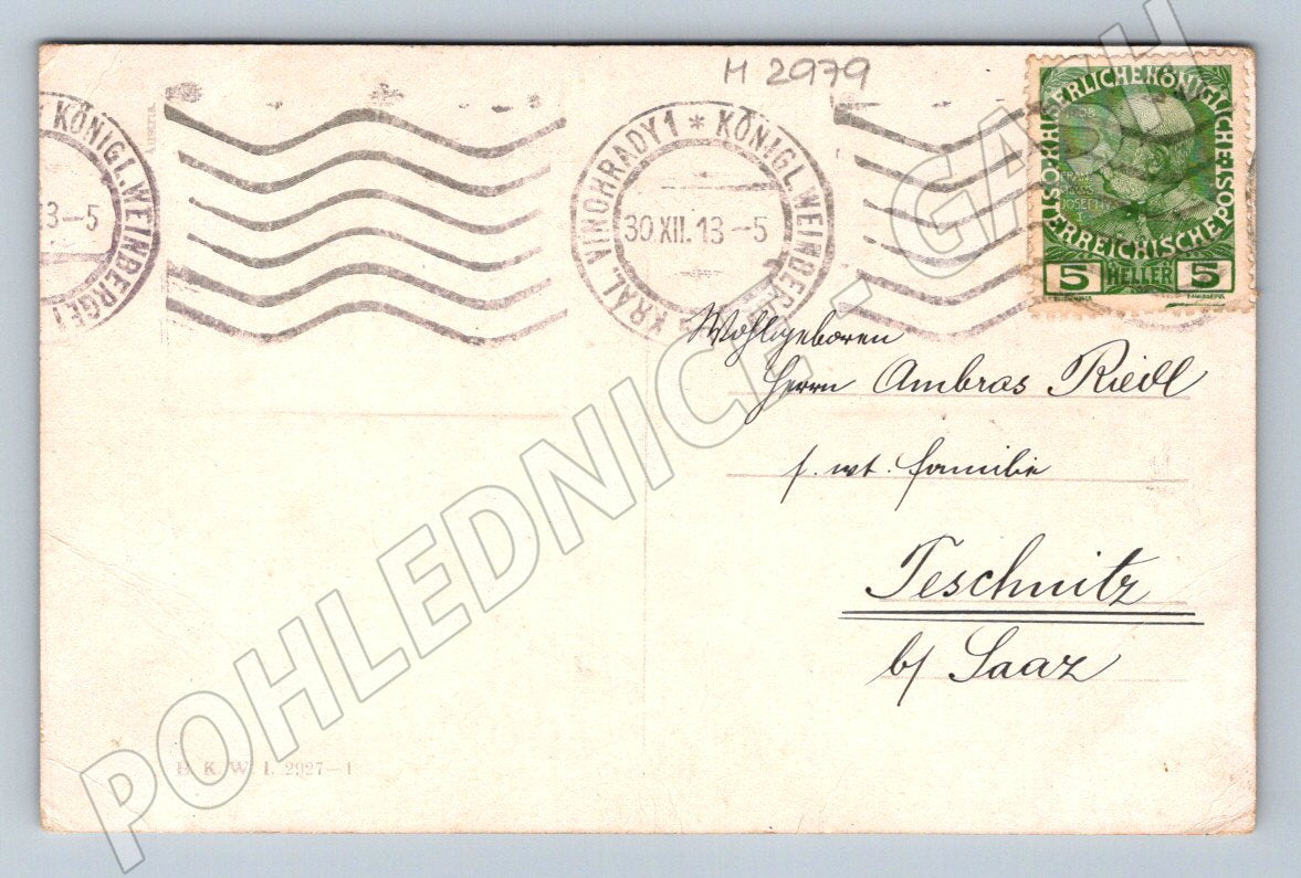 Postcard children and a snowman 1913 (M2979)