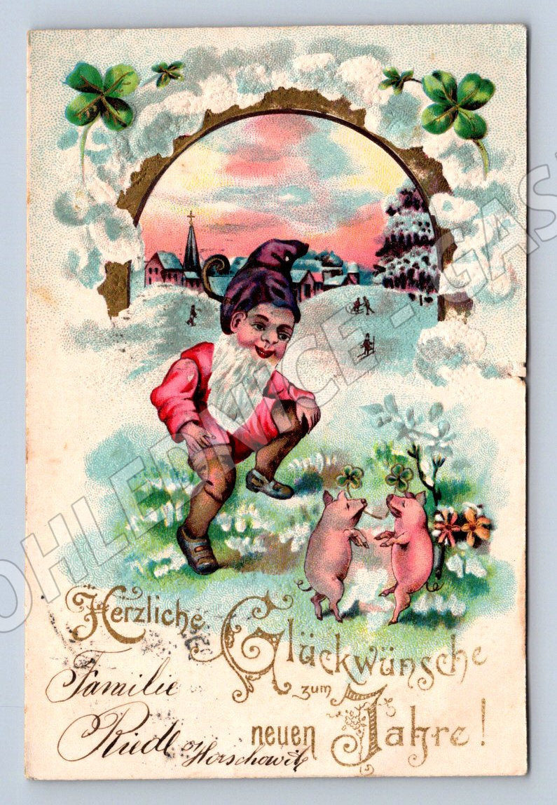 Postcard elf and pig New Year's motif (M2980)