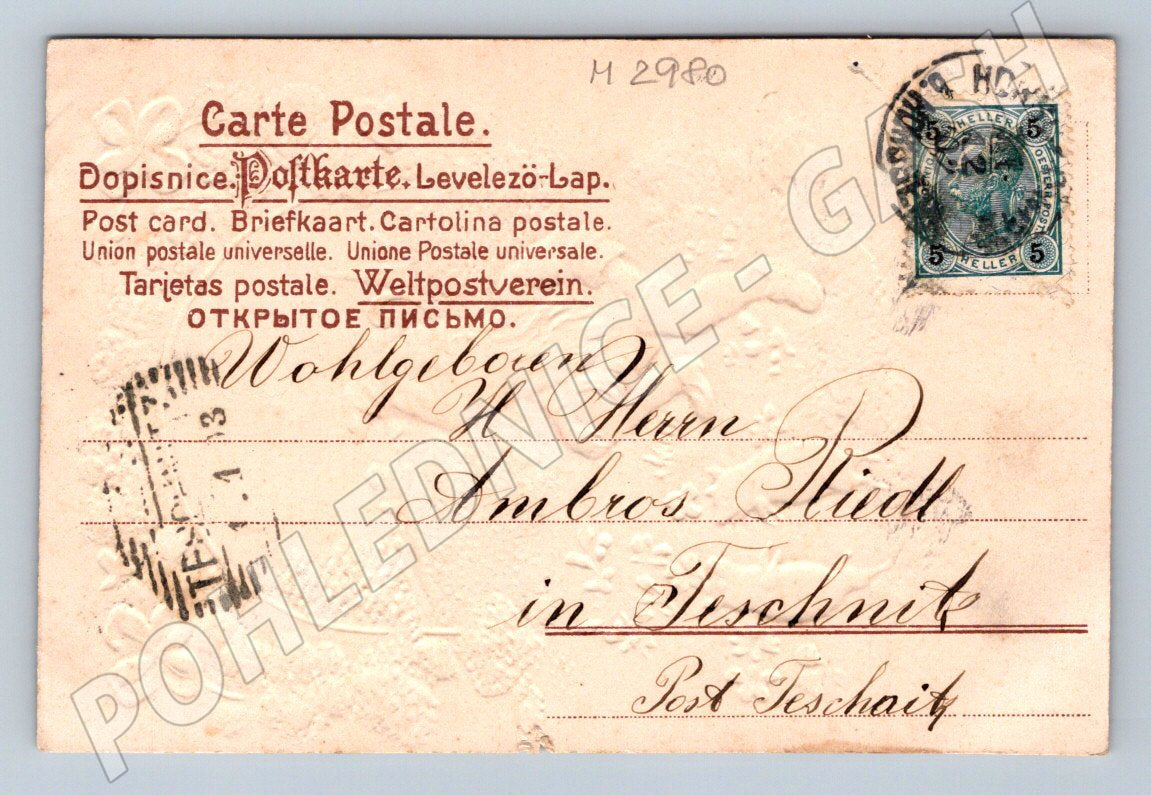 Postcard elf and pig New Year's motif (M2980)