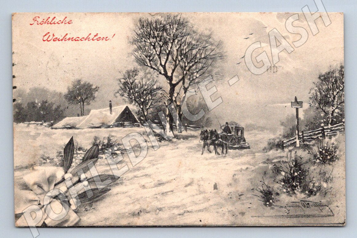 Postcard winter landscape and carriage Austria (M2981)