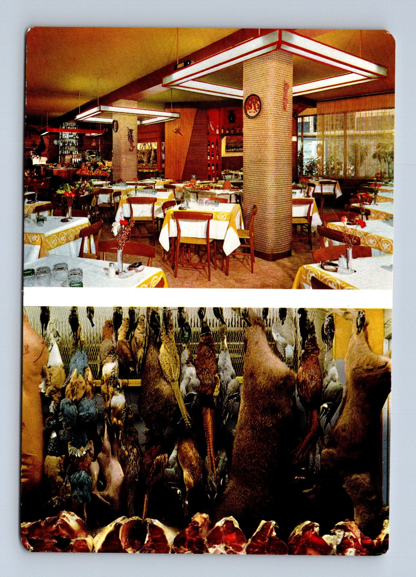 Pohlednice Itálie interiér restaurace a zvěřina 1968 (M29824)
