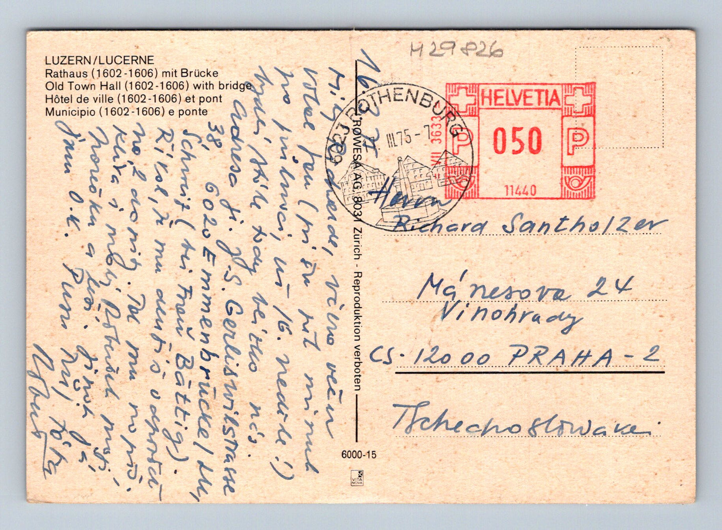 Pohlednice Švýcarsko Lucern Rathaus most 1976 (M29826)