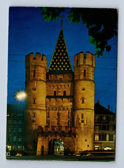 Pohlednice Švýcarsko Basel Spalentor v noci 1970 (M29827)