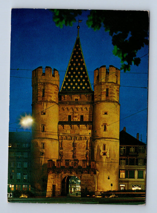 Pohlednice Švýcarsko Basel Spalentor v noci 1970 (M29827)
