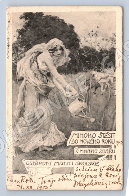 Postcard New Year's greetings 1905 artistic (M2983)