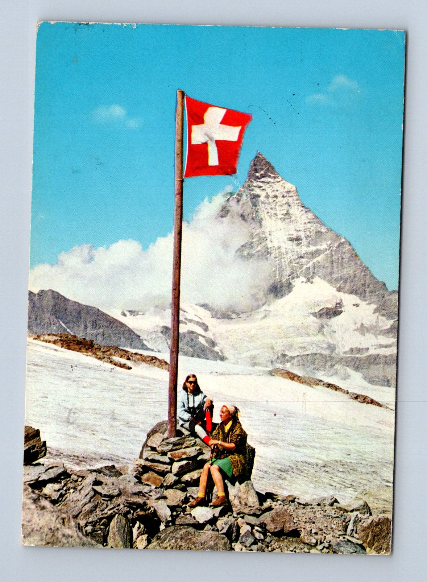 Pohlednice Švýcarsko Matterhorn horolezci vlajka (M29832)