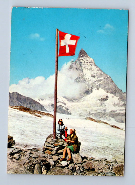 Pohlednice Švýcarsko Matterhorn horolezci vlajka (M29832)