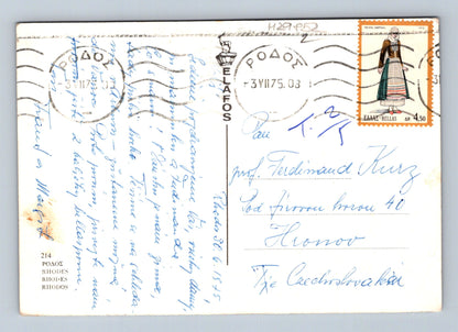 Pohlednice Řecko Rhodos přístav květy 1975 (M29852)