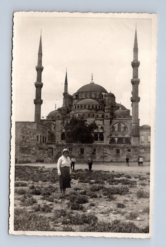 Stará fotografie Turecko mešita s minarety a lidmi (M29858)