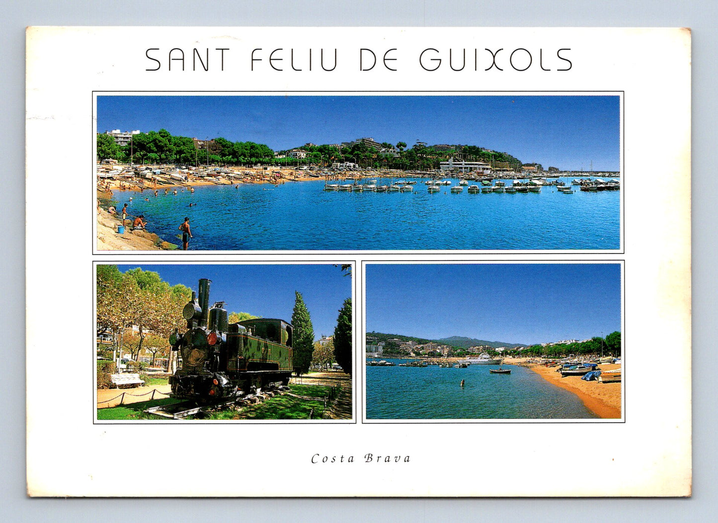 Španělsko Sant Feliu de Guíxols pláž lodě vlak 2003 (M29871)