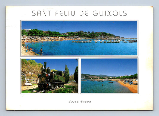 Španělsko Sant Feliu de Guíxols pláž lodě vlak 2003 (M29871)