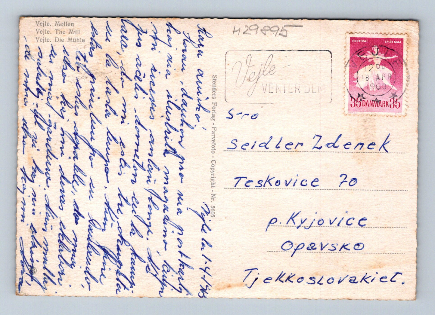 Pohlednice Dánsko Vejle větrný mlýn 1963 (M29895)