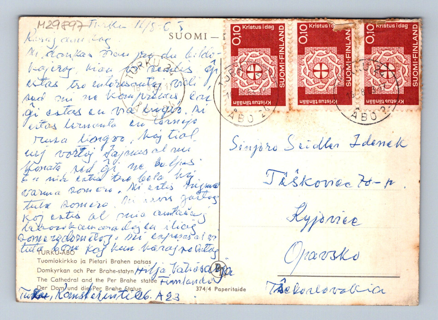 Pohlednice Finsko Turku katedrála a socha 1967 (M29897)