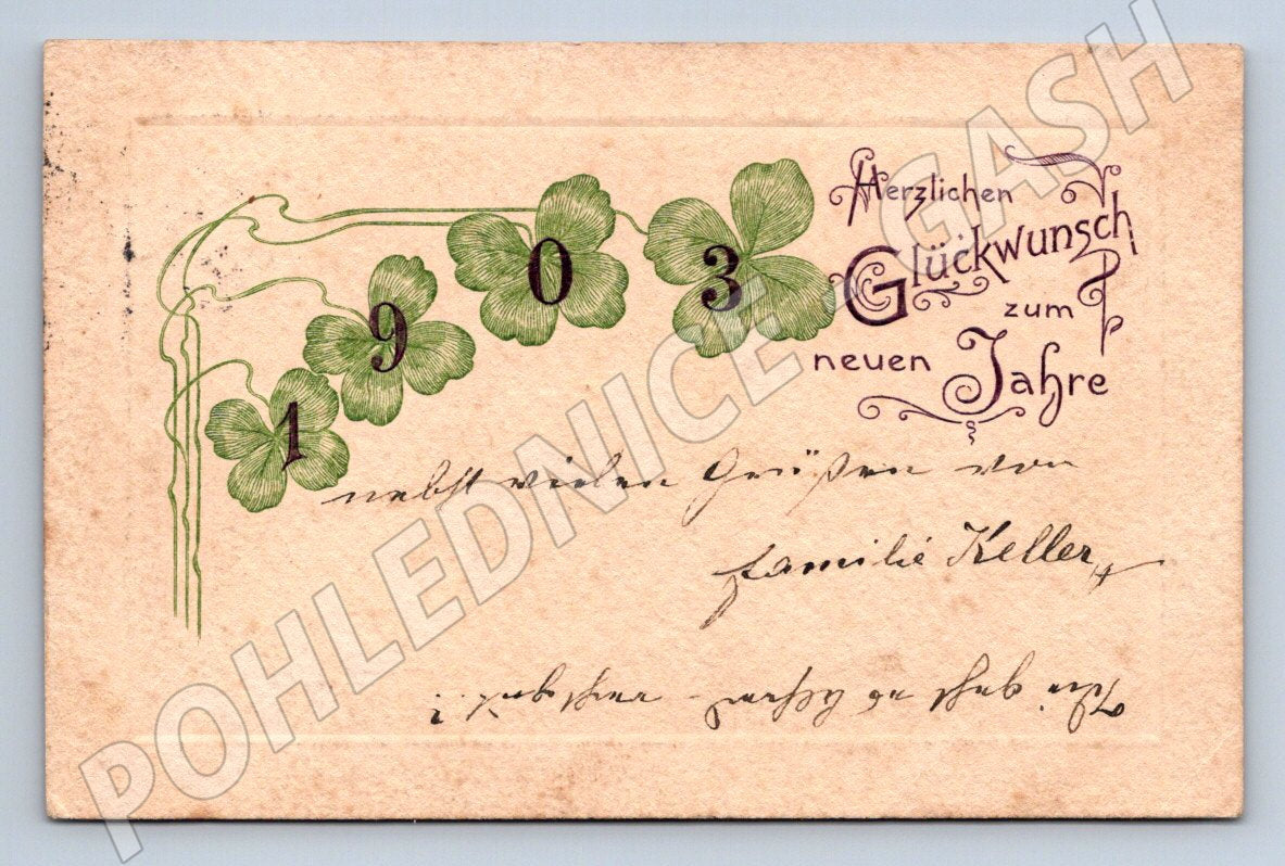 Pohlednice čtyřlístky Nový rok 1903 (M3000)