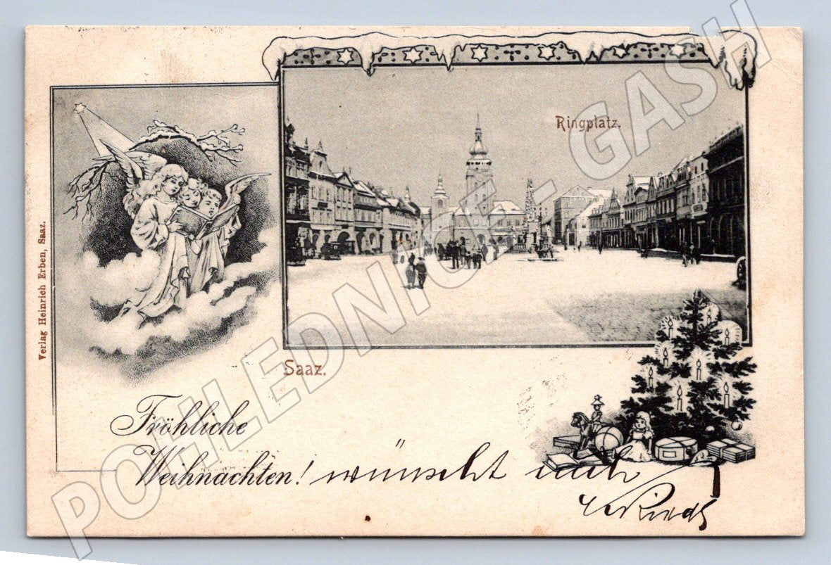 Pohlednice Saaz Ringplatz vánoční pohled (M3001)