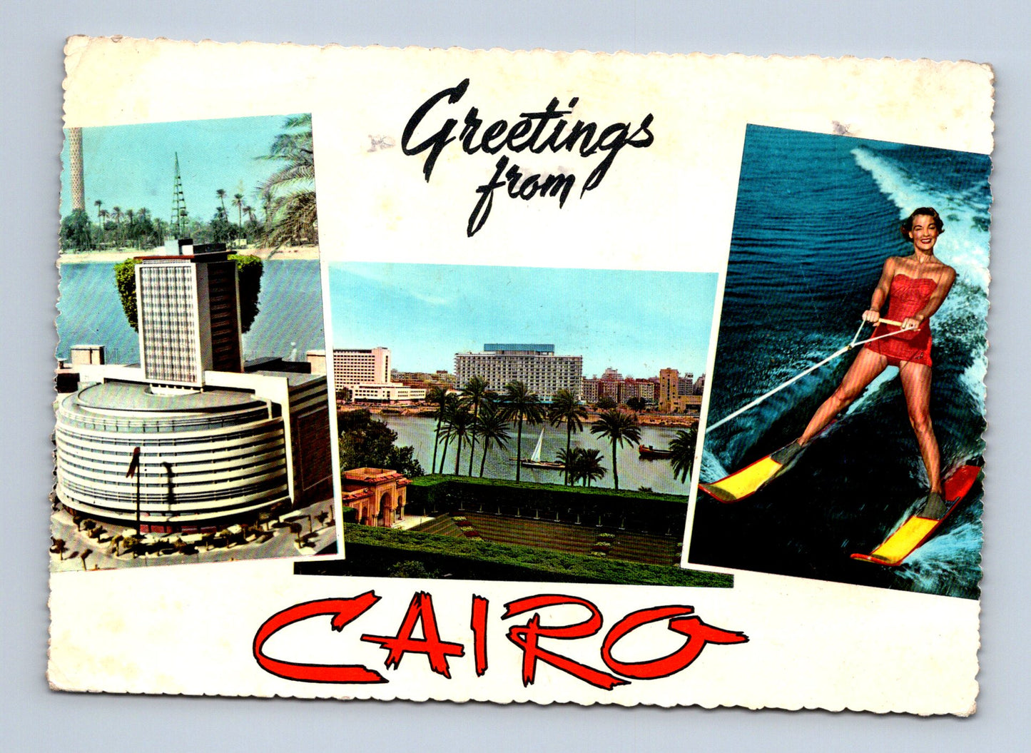 Pohlednice Egypt Káhira panorama waterskiing 1963 (M30024)