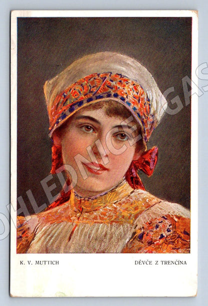 Postcard girl from Trenčín traditional costume (M3006)