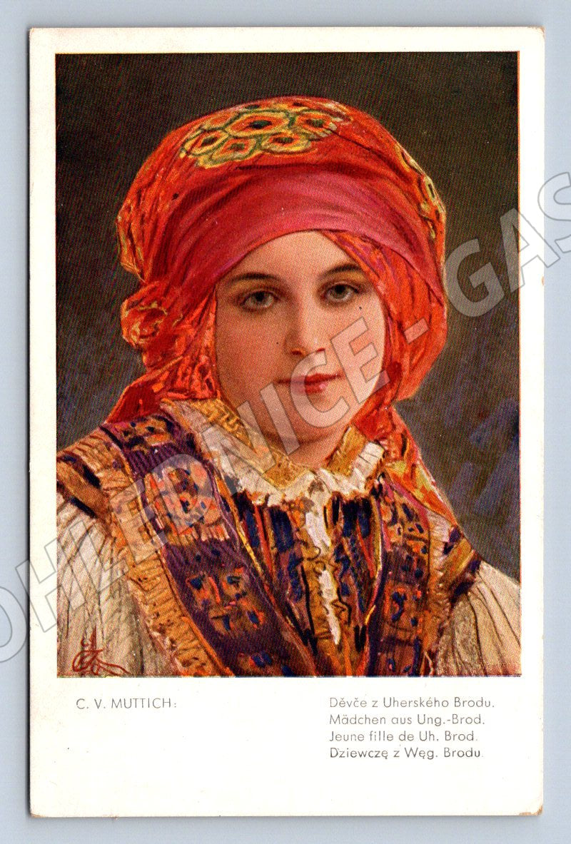 Postcard girl from Uherský Brod, traditional costume (M3008)