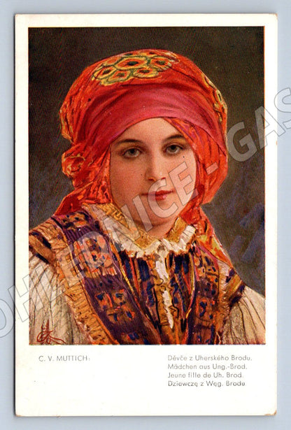 Postcard girl from Uherský Brod, traditional costume (M3008)