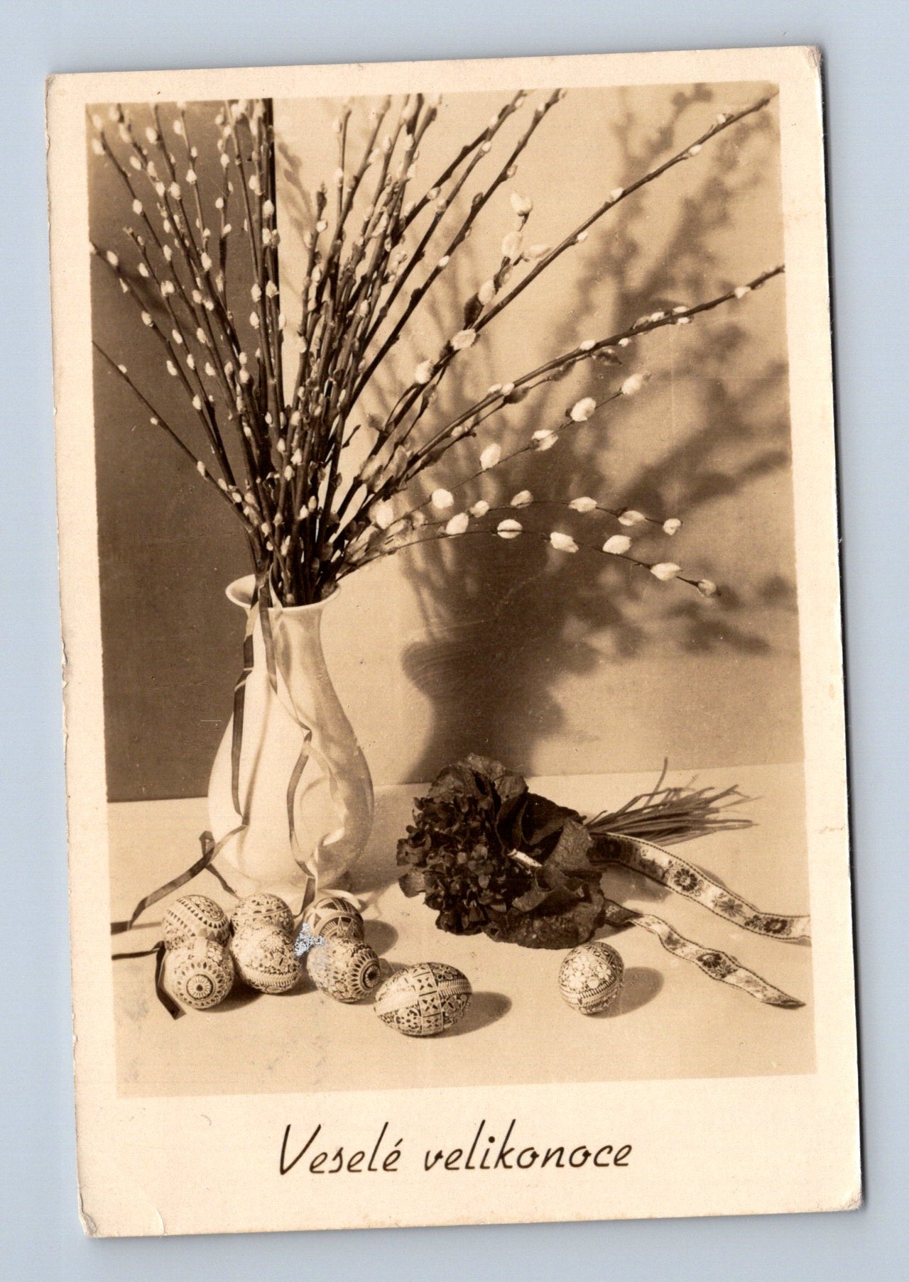 Pohlednice Velikonoce vrbové proutky a kraslice 1958 (M30091)