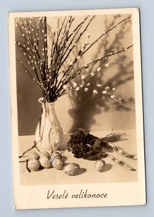 Pohlednice Velikonoce vrbové proutky a kraslice 1958 (M30091)