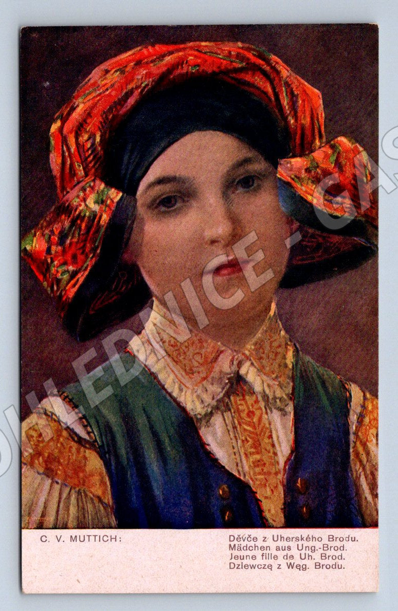 Postcard girl in traditional costume Uherský Brod (M3010)