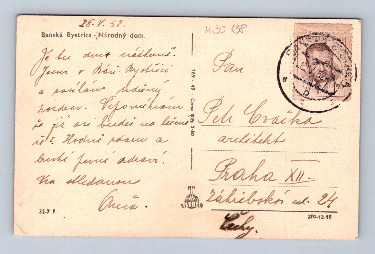 Pohlednice Banská Bystrica Národný dom 1952 (M30138)