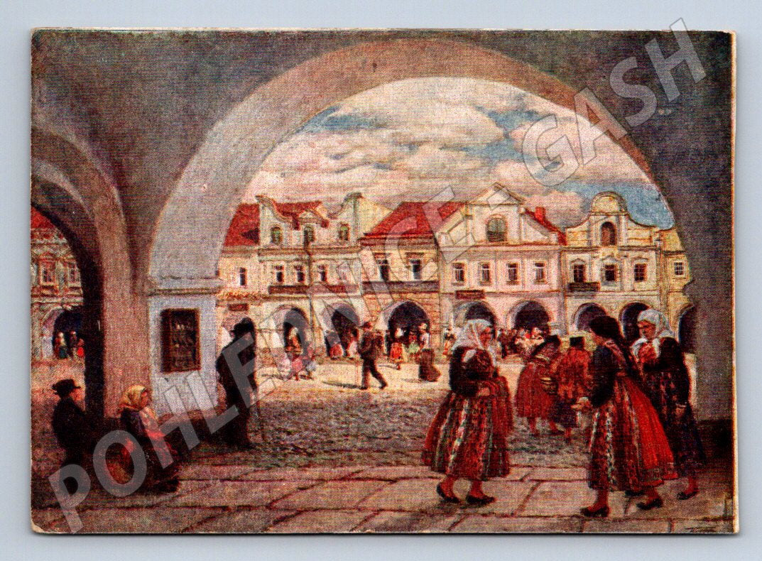 Postcard Domažlice folk costumes and architecture (M3015)