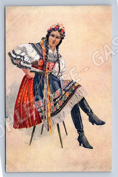 Postcard of a girl from Kyjov in traditional costume by K Šimánek (M3017)
