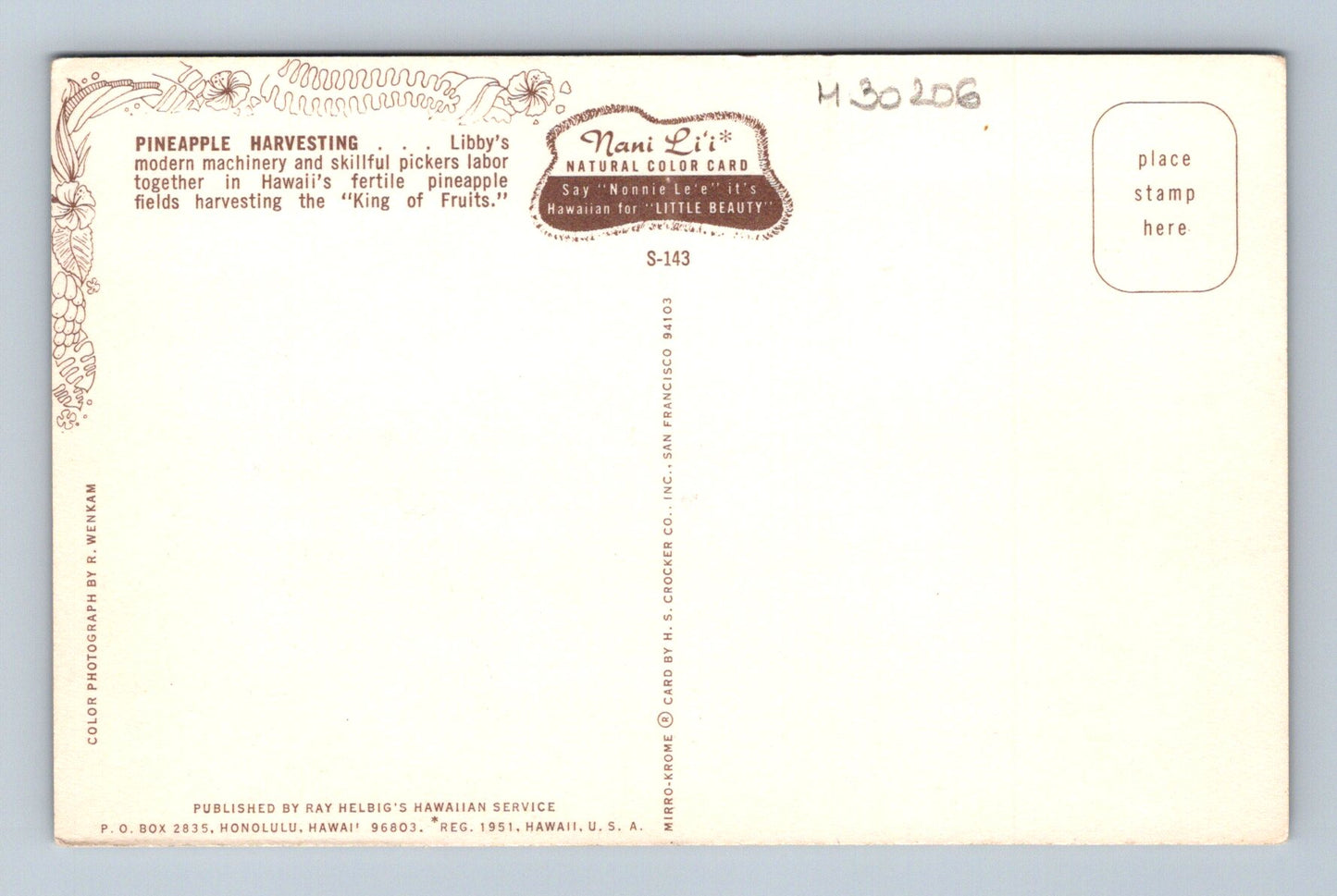Pohlednice USA Hawaii sklizeň ananasu 1951 (M30206)