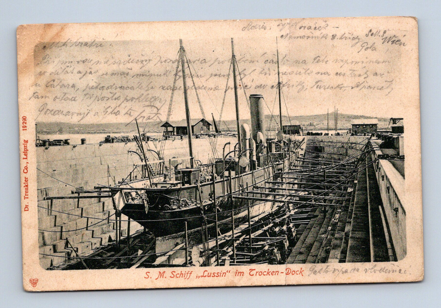 Pohlednice Chorvatsko loď Lussin suchý dok 1903 (M30235)