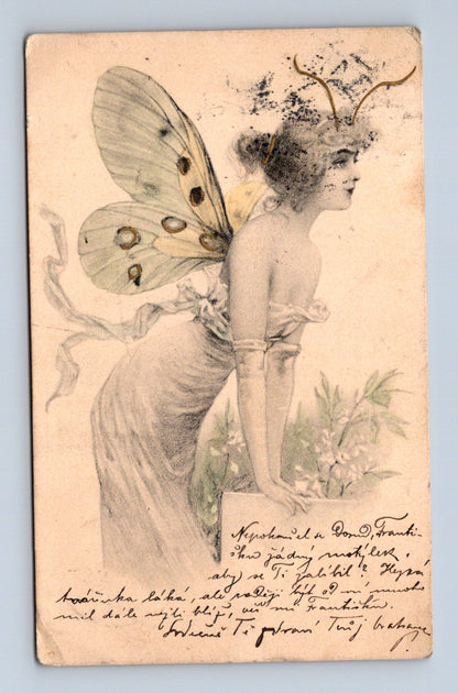 Pohlednice secesní žena motýlí křídla 1907 (M30257)