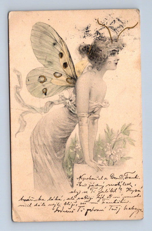 Pohlednice secesní žena motýlí křídla 1907 (M30257)