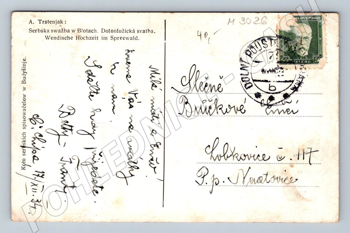 Postcard Lower Lusatian Serbian wedding costumes (M3026)