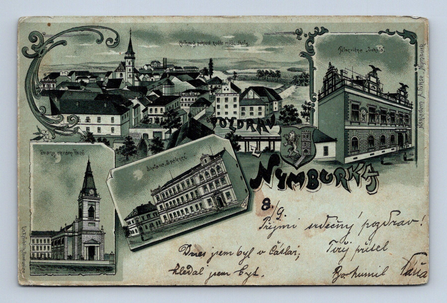 Pohlednice Nymburk panorama a detaily 1909 (M30296)