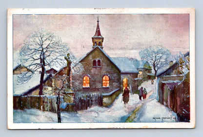 Pohlednice zimní scéna kostel Oskar Schmidt 1947 (M30299)