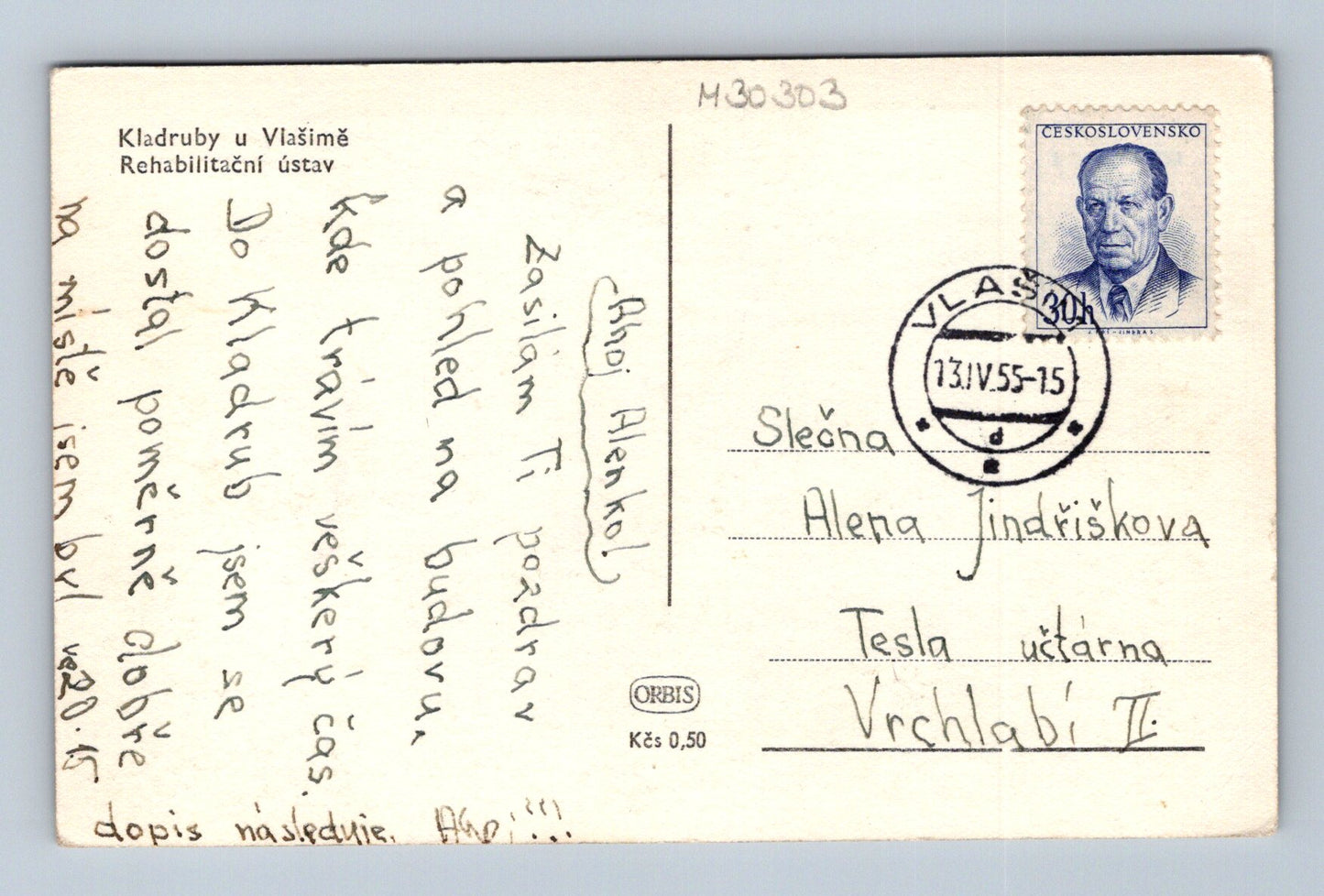 Pohlednice Kladruby u Vlašimi Rehabilitační ústav 1955 (M30303)