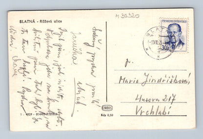 Pohlednice Blatná Růžová ulice 1946 (M30320)