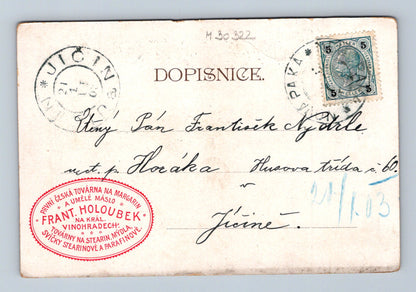 Pohlednice Tábor náměstí s věží a kašnou 1903 (M30322)