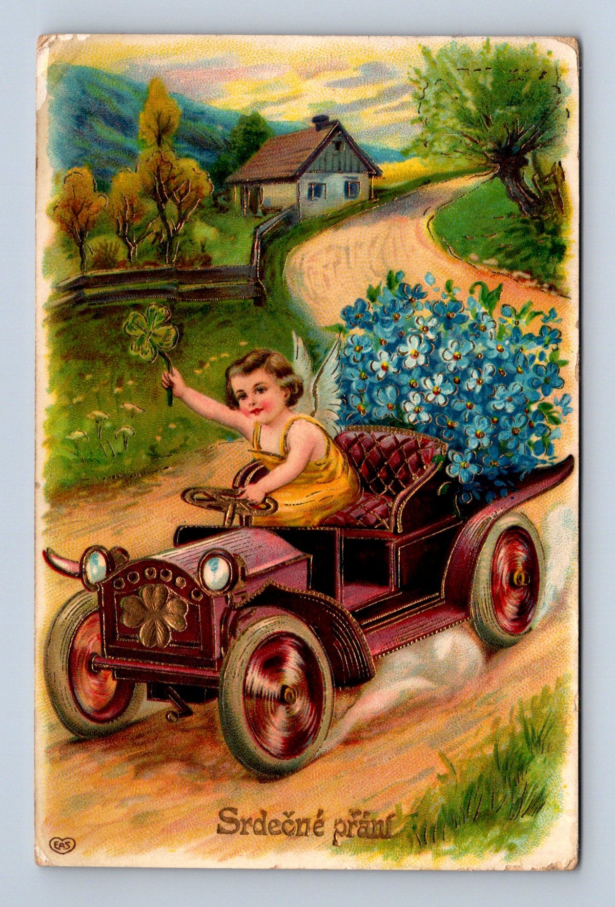 Pohlednice novoroční auto anděl 1908 (M30324)