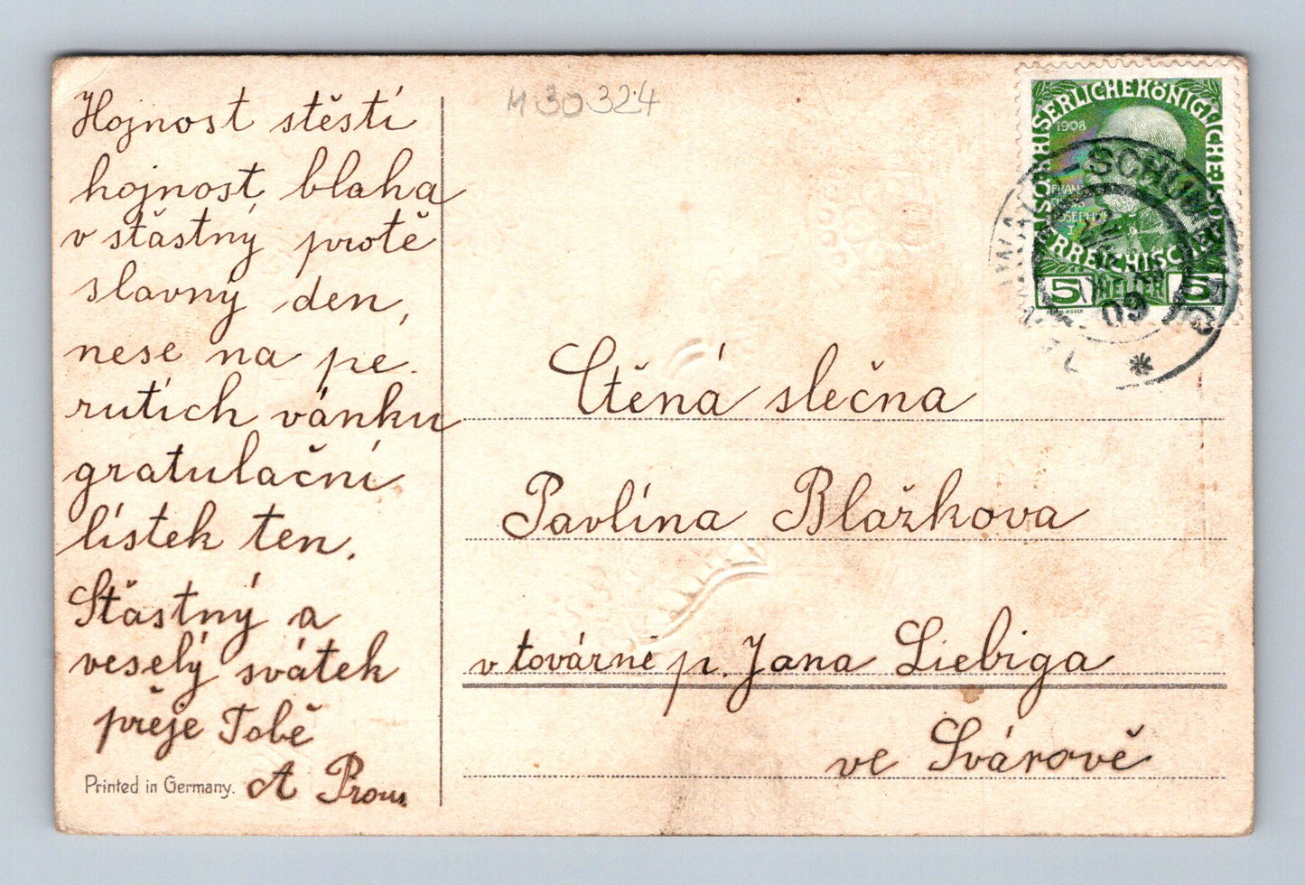 Pohlednice novoroční auto anděl 1908 (M30324)