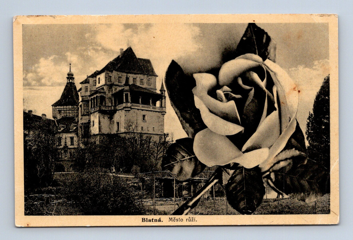 Pohlednice Blatná zámek a růže 1939 (M30327)