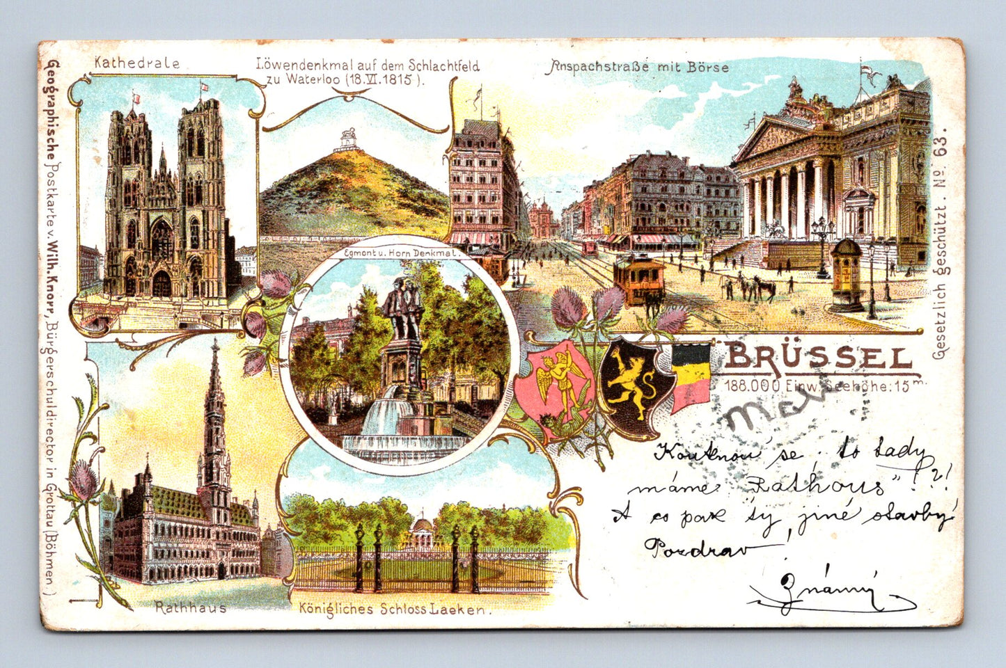 Pohlednice Belgie Brusel Waterloo multiobraz 1907 (M30329)