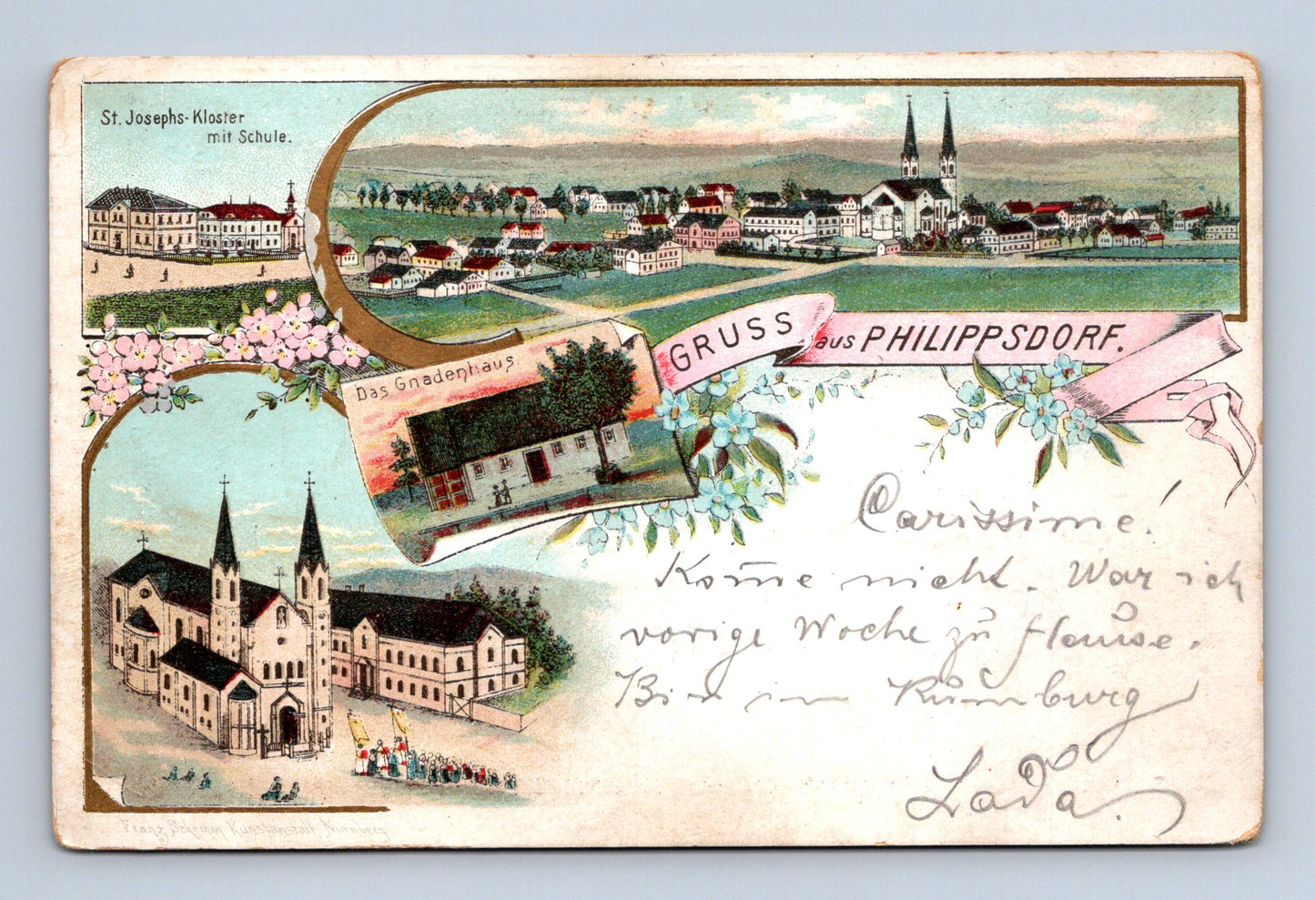 Pohlednice Philippsdorf klášter škola 1909 (M30332)