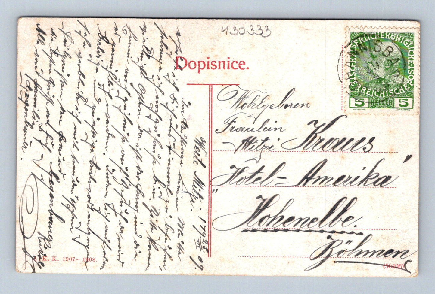 Pohlednice Vrchlabí skála se srnkou 1909 (M30333)