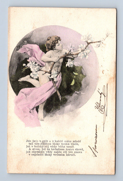 Pohlednice anděl s květy a básní 1907 (M30344)